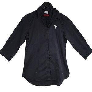 Tesla Motors Women's Black 3/4 Sleeve Button up Shirt